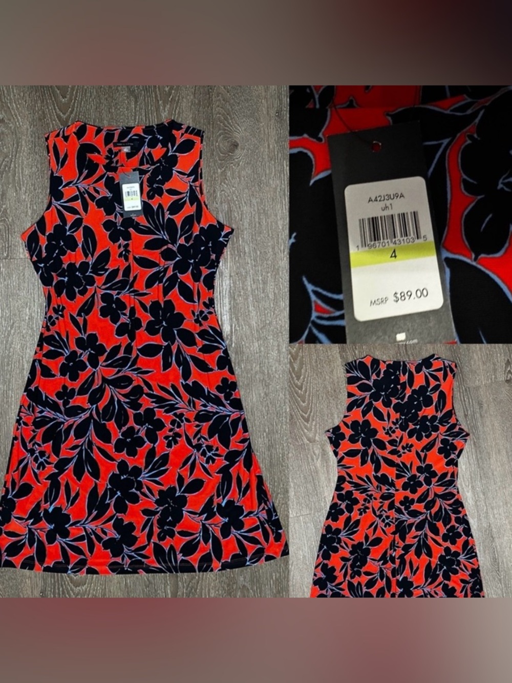 Tommy Hilfiger red-orange  blue Floral Dress size 4 New with tag